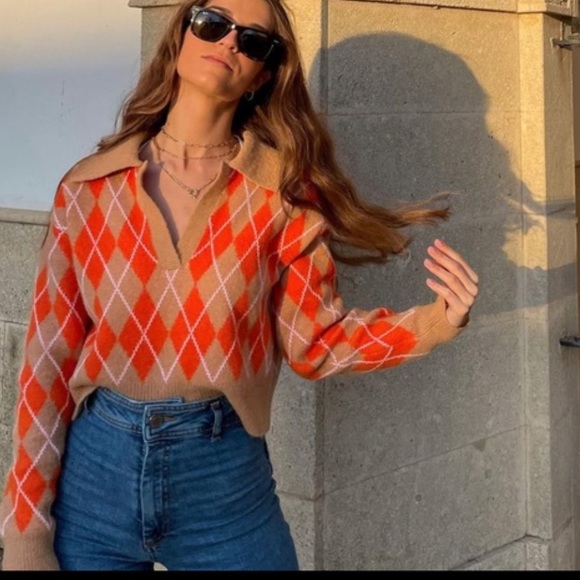 Zara Knit Argyle Sweater - Picture 2 of 16